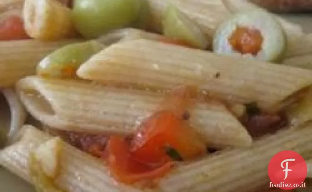 Rigatoni con Melanzane, Peperoni e Pomodori