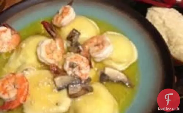 Ravioli ai Funghi di Portobello con Gamberi