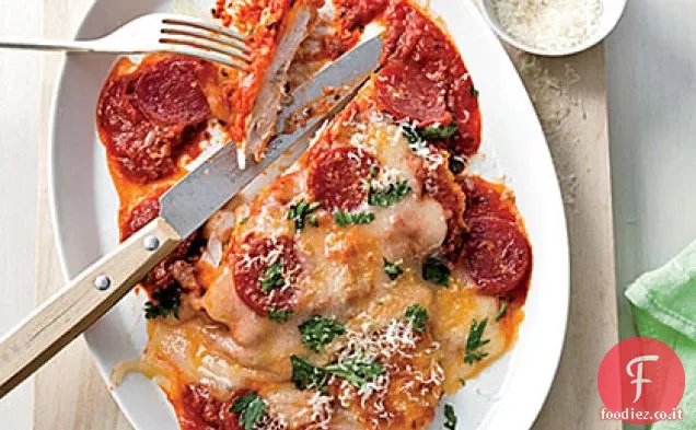 Parmigiano di pollo con peperoni