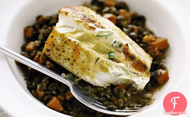 Halibut con Lenticchie e salsa di Senape