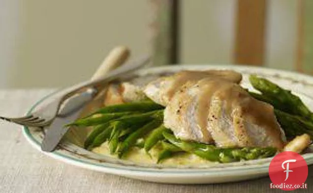 Pollo balsamico all'Arancia con Asparagi, Fagiolini e Polenta
