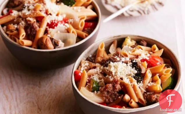 Salsiccia e Penne di verdure arrosto