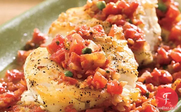 Halibut scottato con salsa di pomodoro alle erbe