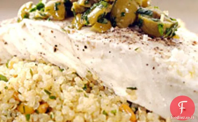 Halibut al vapore con limone Oliva Insalata di quinoa