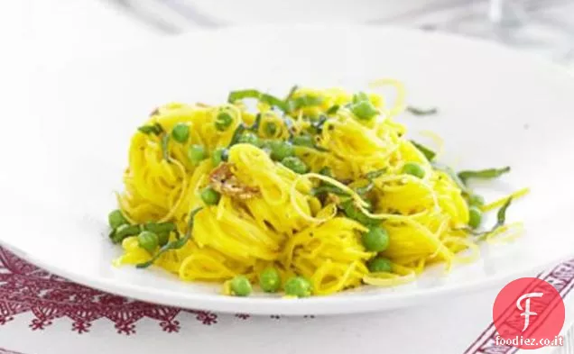 Pasta Angel Hair Allo Zafferano, Prosciutto e Piselli