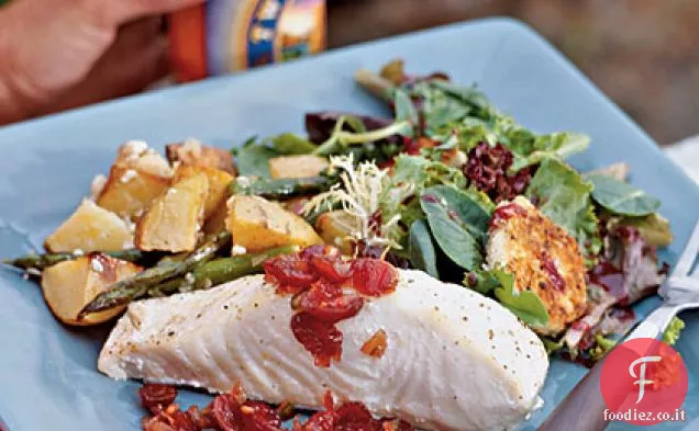 Halibut al forno con chutney di mirtilli rossi