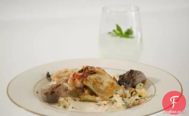 Aragosta e Finocchio Napoleone con Crema di Aragosta alle Erbe