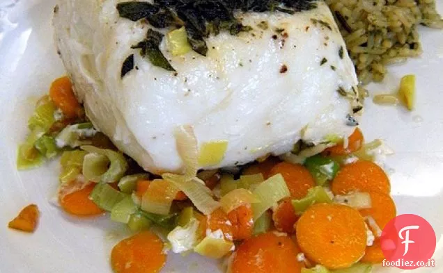 Halibut Con Carote e Porri En Papillote