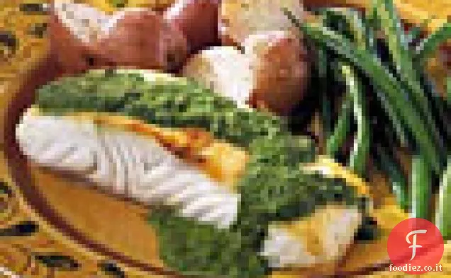 Halibut con salsa alle erbe