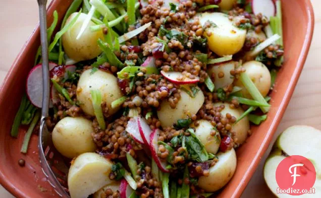 Lenticchie alla mela con patate novelle e insalata croccante