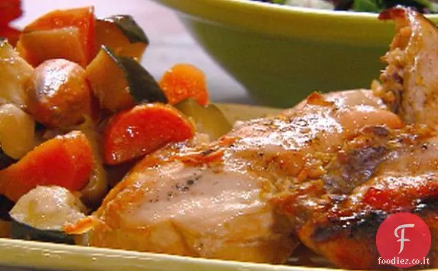 Pollo acero-arancio con zucca ghianda e patate dolci