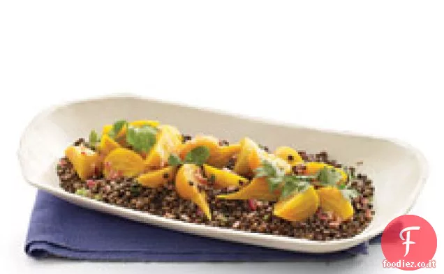Lenticchie con zenzero, barbabietole dorate ed erbe aromatiche