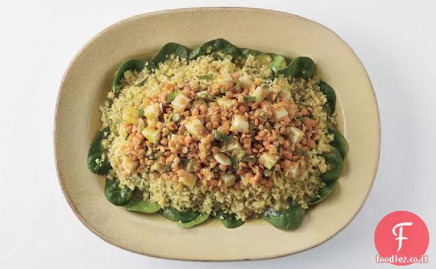 Insalata di lenticchie rosse al curry, cavolo rapa e Couscous