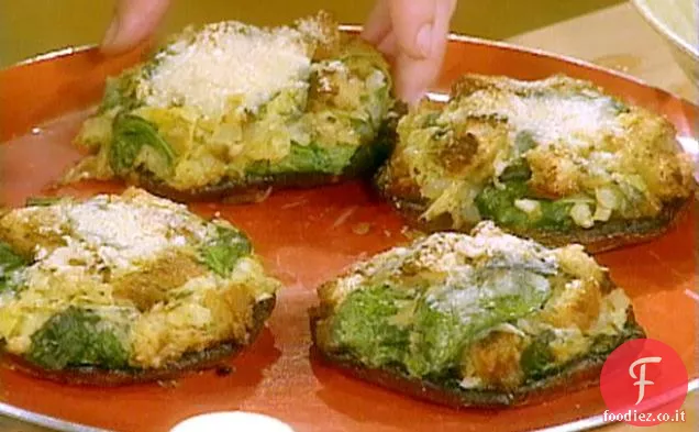 Portobelli ripieni di spinaci e carciofi