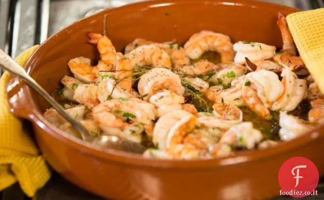 Gamberi arrosto in Cazuela