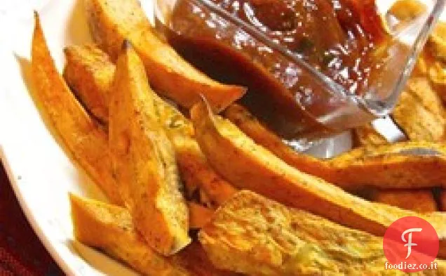 Facile patate fritte dolci con ketchup al curry
