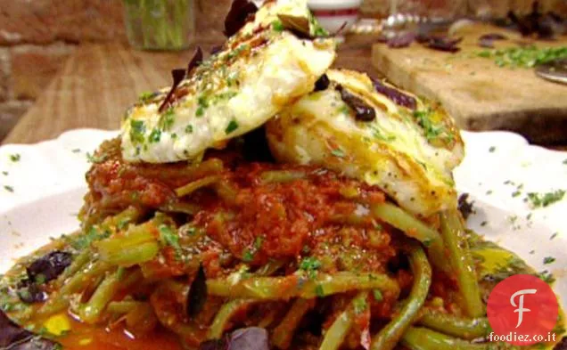 Rana pescatrice grigliata al burro con uno stufato di fagiolini