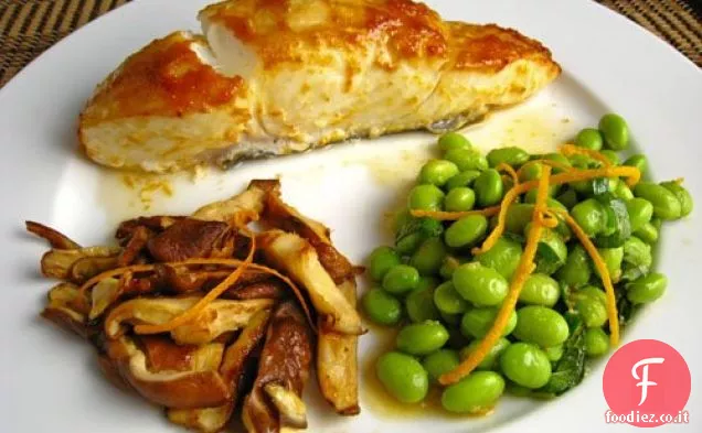 Halibut alla griglia con glassa all'arancia e Miso