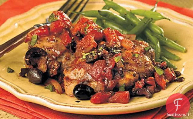 Cosce di pollo con pomodori e olive