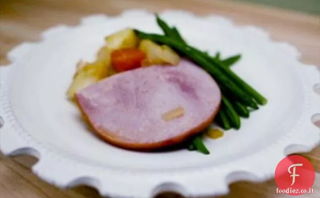 Frutta tropicale-Prosciutto glassato con cipolle dolci e patate Yukon Gold