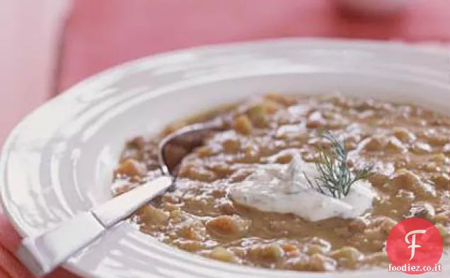 Zuppa di rabarbaro e lenticchie con Crème Fraîche
