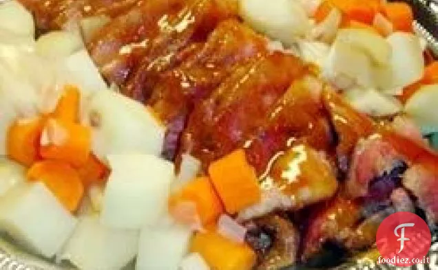 Carne in scatola glassata con lenticchie