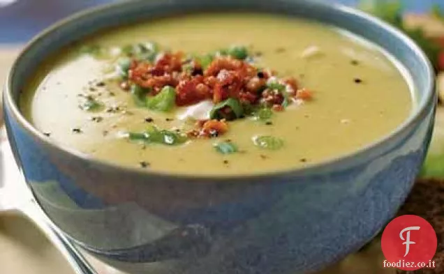Zuppa di porri e fagioli di Lima con pancetta