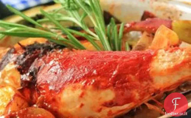 Pollo bollito con pomodoro e finocchio