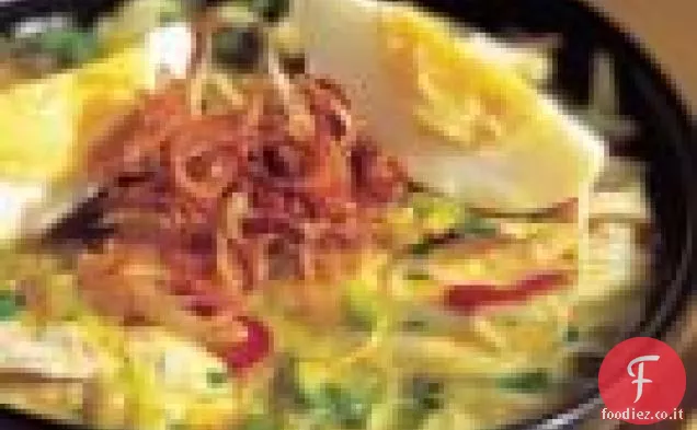 Zuppa di spaghetti di pollo piccante indonesiana