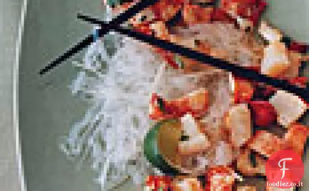 Insalata di aragosta con tagliatelle di vetro e Jícama