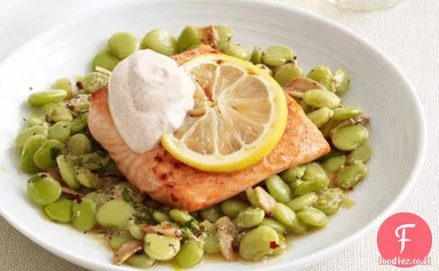Salmone al limone con fagioli di Lima