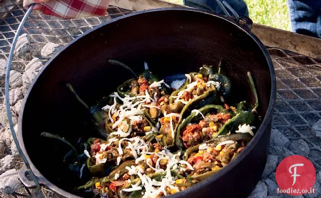 Chiles Rellenos con Succotash di mais e gombo