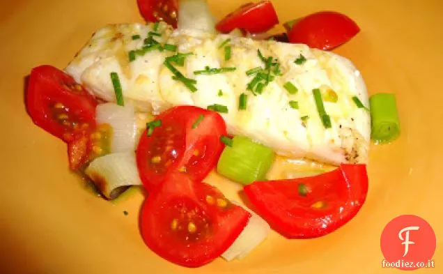 Halibut alla griglia e porri con Vinaigrette di Senape