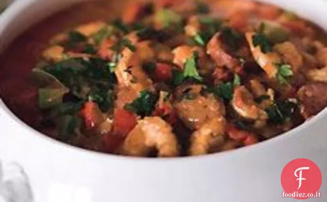 Gamberetti, pollo e gumbo di Andouille