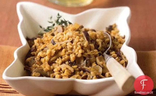 Orzo al forno con funghi Shiitake e cipolle caramellate