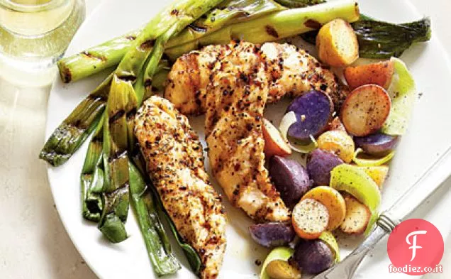 Pollo alla griglia e patate novelle