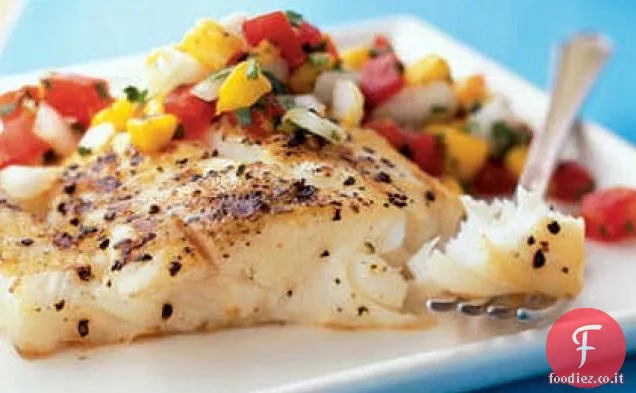 Halibut alla griglia e salsa di mango fresco
