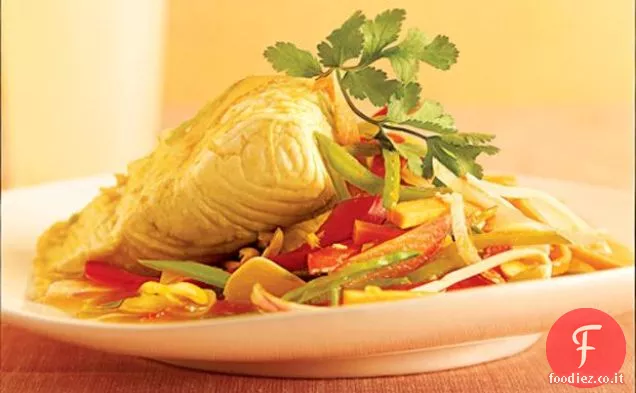 Halibut in camicia in brodo vegetale