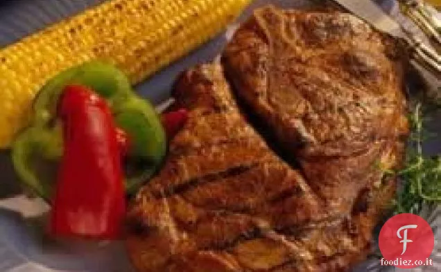 Bistecche di maiale al miele e soia alla griglia