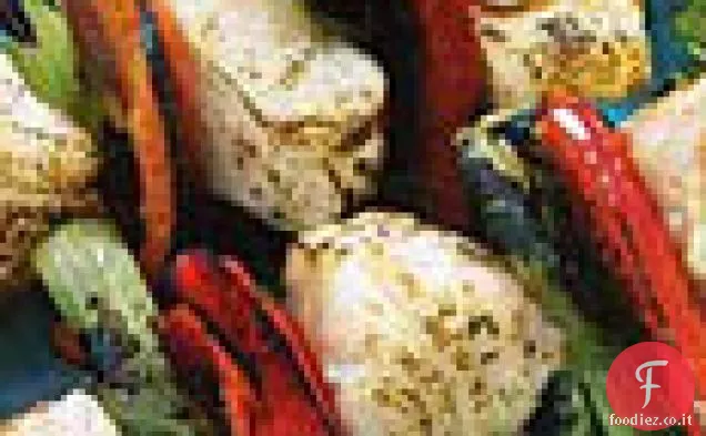 Spiedini di halibut e pepe rosso con salsa di peperoncino e lime