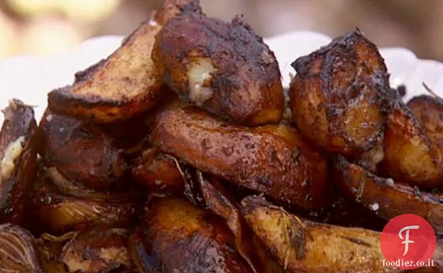 Balsamico - Cipolle al forno e patate con arrosto di maiale
