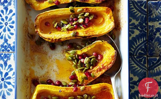 Zucca Delicata arrosto con Miele, Semi di melograno e Pepitas