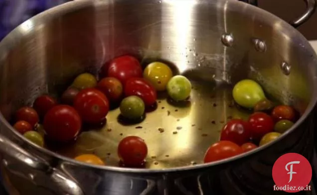 Tagliatelle con Gamberi di Roccia, Mais e Pomodorini Scoppiati