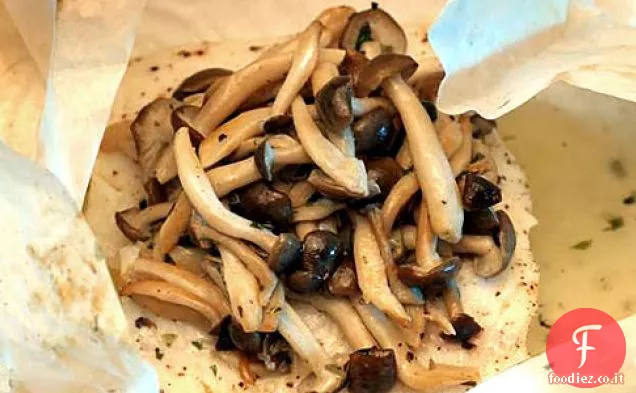 Halibut e Shimeji cotti in pergamena