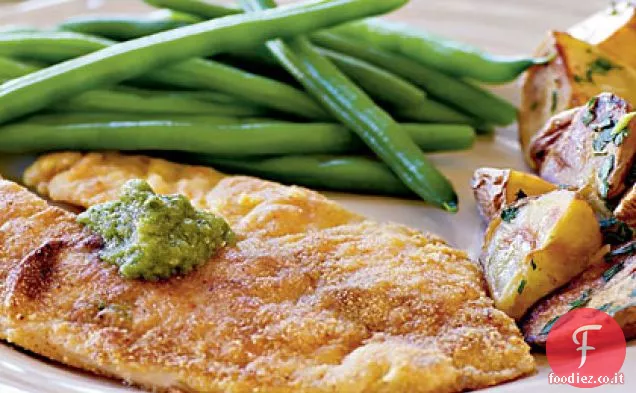 Tilapia in crosta di farina di mais con salsa di tomatillo