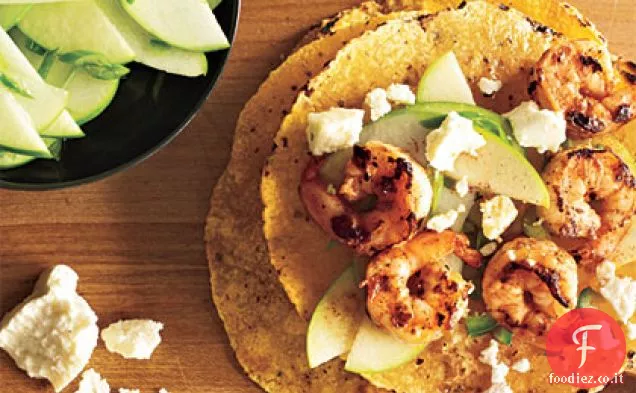 Tacos di gamberetti con salsa di mele verdi