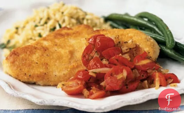 Paillards di pollo alla parmigiana con salsa di pomodorini