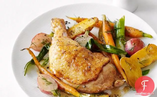 Pollo arrosto con verdure primaverili