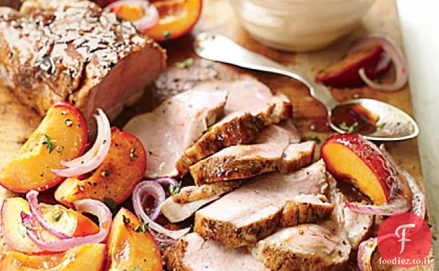 Maiale glassato con prugne fresche