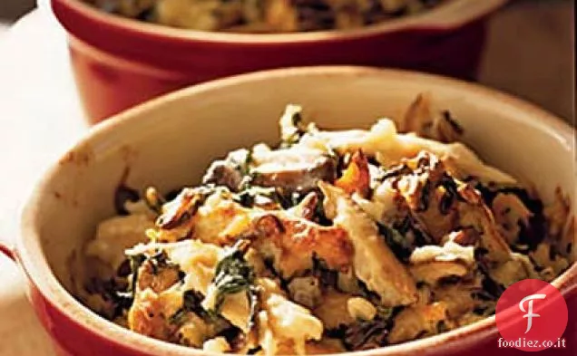 Casseruola di pollo e riso con spinaci e Shiitake